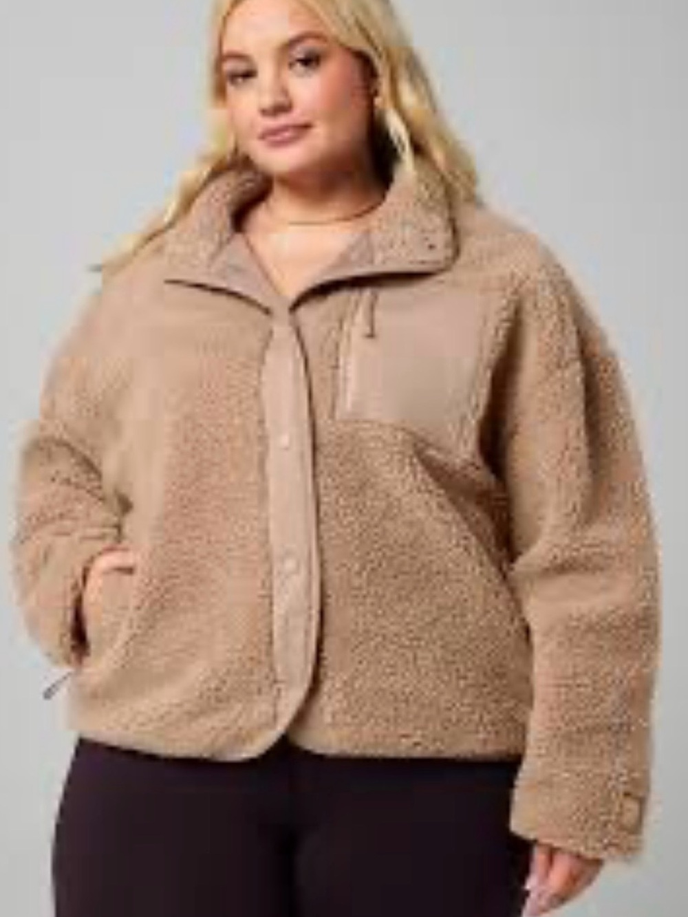 Fabletics Taupe Sherpa Jacket - Plush Button-Front Coat